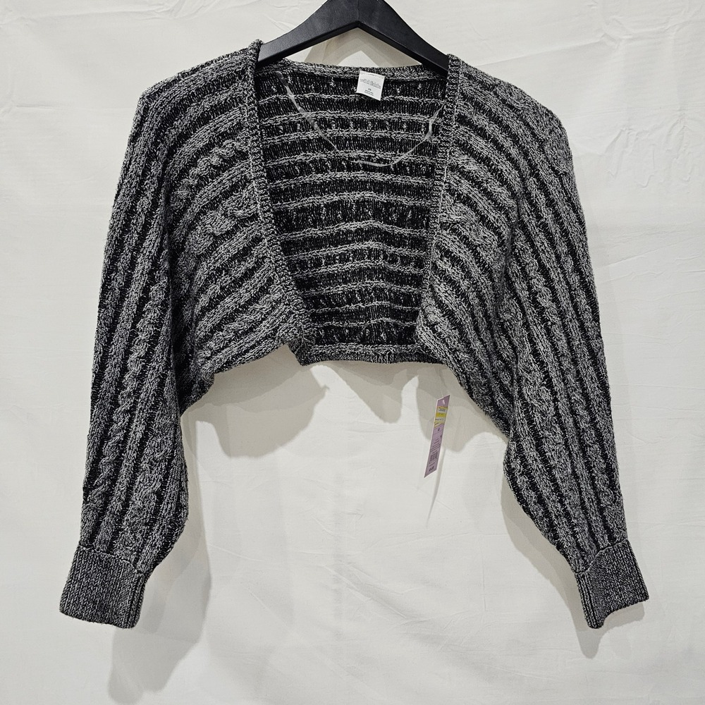 Wild Fable Womens XS Black Grey Cable Knit Cropped Cardigan Open Front Shrug NWT